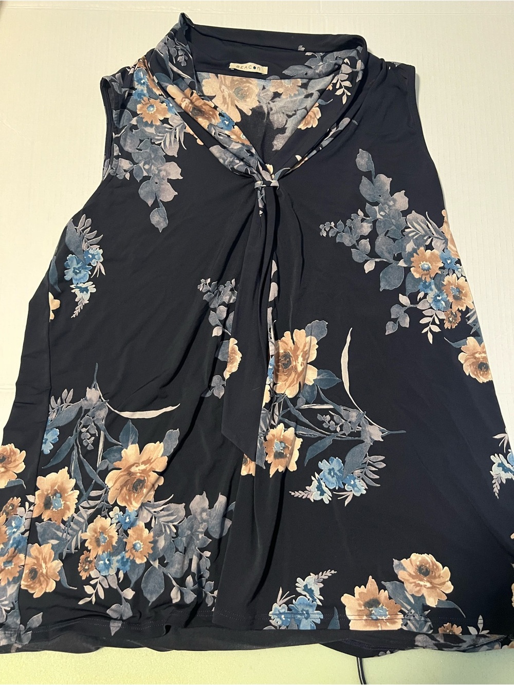 Beacon Navy Floral Sleeveless Tie-Neck Top
